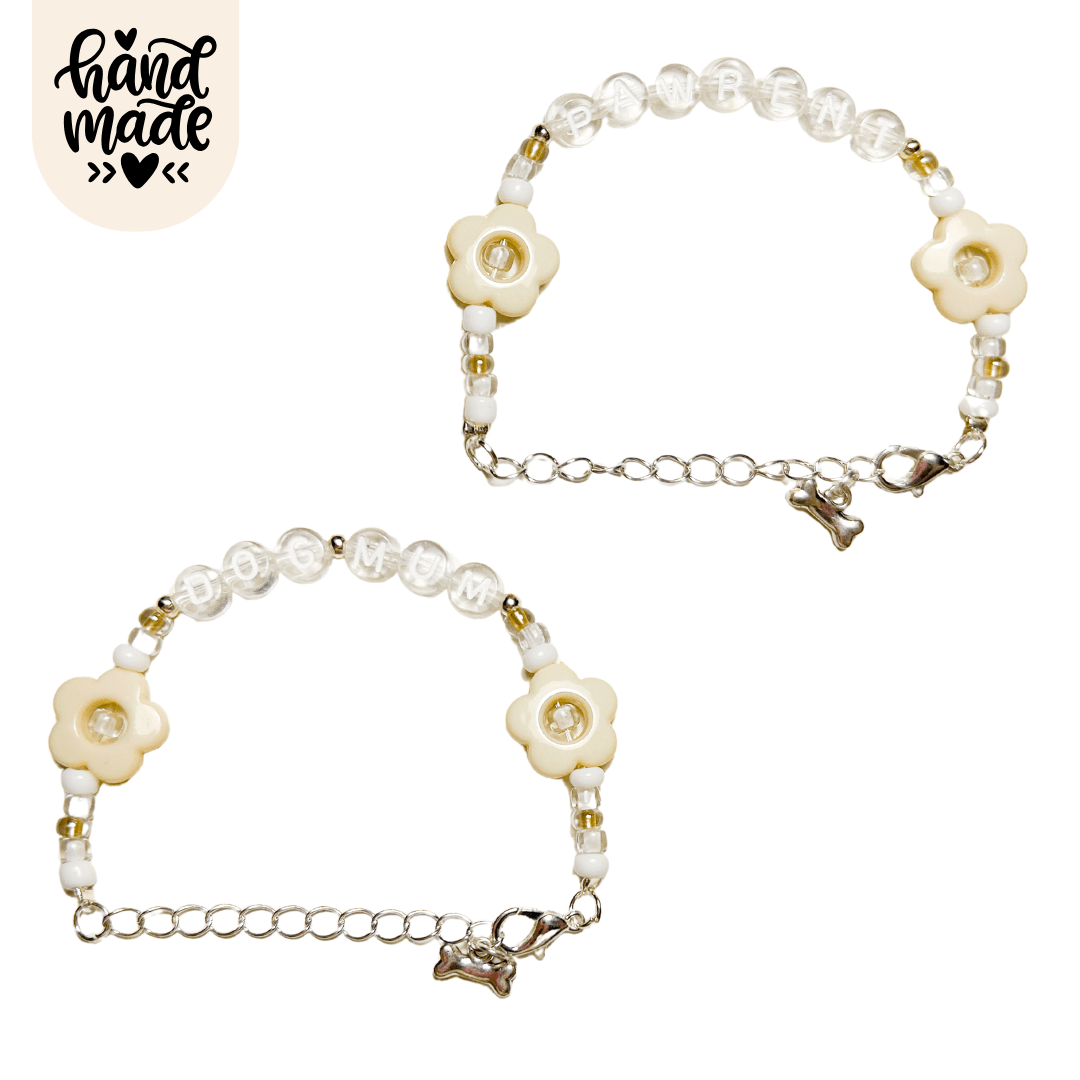 DogMum & Pawrent Bracelet - Beige Flower - The Neutral Dog Company