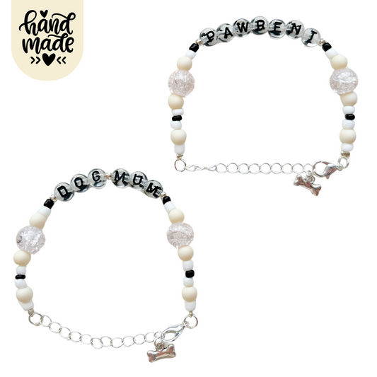 DogMum & Pawrent Bracelet - Beige Sparkle